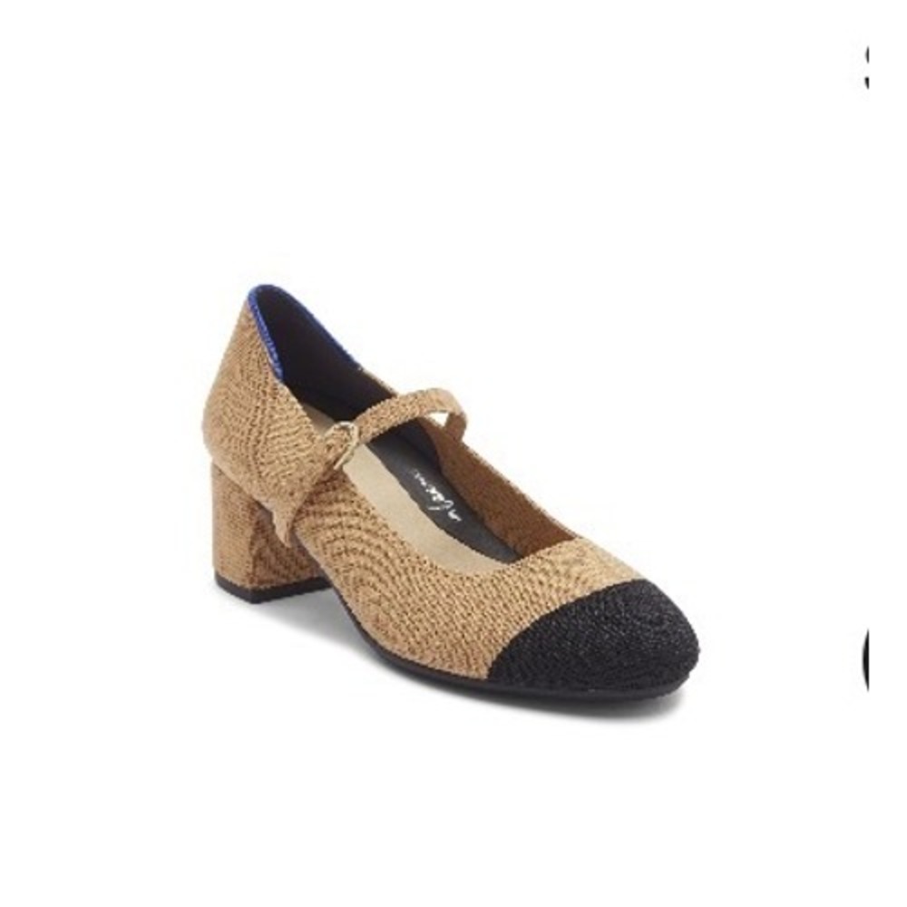 Rothy's Tan and Black Mary Jane Block Heel